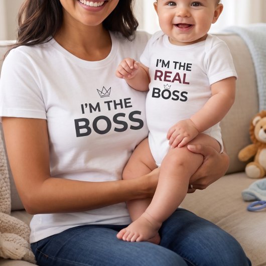 Ik ben de echte baas baby grappige bijpassende moe romper