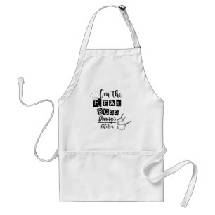 Ik ben de echte bioscoopnaam Kitchen Black Text Mo Standaard Schort