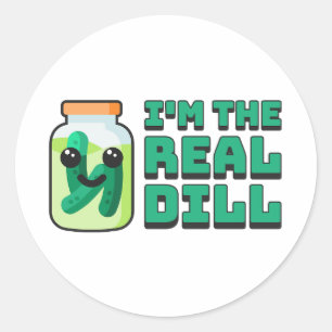 Ik ben de echte Dill! Schattigee en punny pickle c Ronde Sticker
