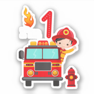 Ik ben de eerste 'Birthday Boy Fire Engine Truck T Sticker