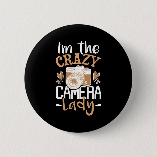 Ik ben de gekke camera dame ronde button 5,7 cm (Voorkant)