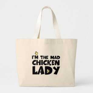 Ik ben de gekke kippendame. grote tote bag