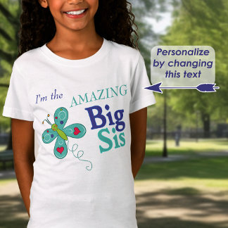 Ik ben de geweldige Big Sis Whimsical Butterfly T-shirt