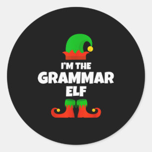 Ik ben de Grammatica Elf Familie Pyjama Kerst Engl Ronde Sticker