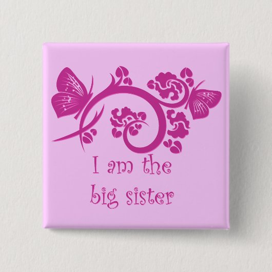 Ik ben de grote zus pinback knoop vierkante button 5,1 cm (Voorkant)