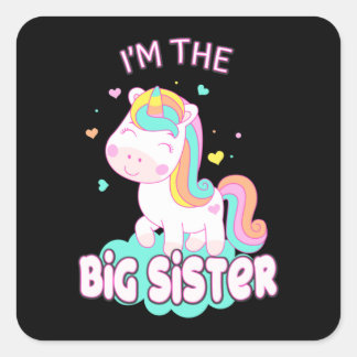 Ik ben de grote zuster Unicorn Siblings zisters Vierkante Sticker