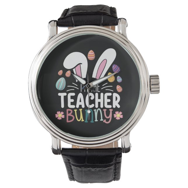 Ik ben de juf Bunny Paas Matching Horloge (Voorkant)
