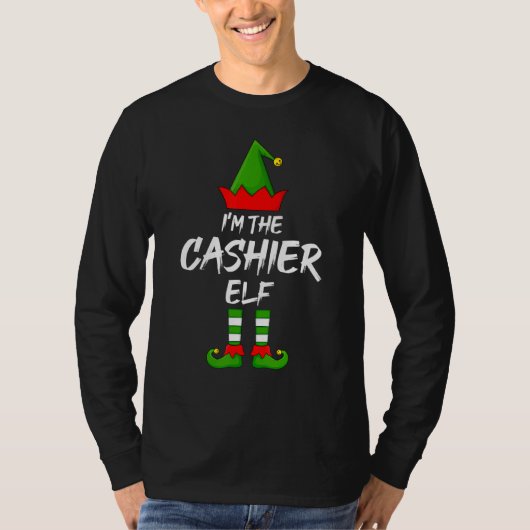 Ik ben de kassier Elf Matching Family Elf Kerstmis T-shirt (Voorkant)