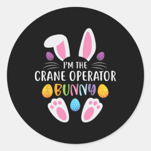 Ik ben de kraanmachinist Bunny Funny Pasen Day Rab Ronde Sticker