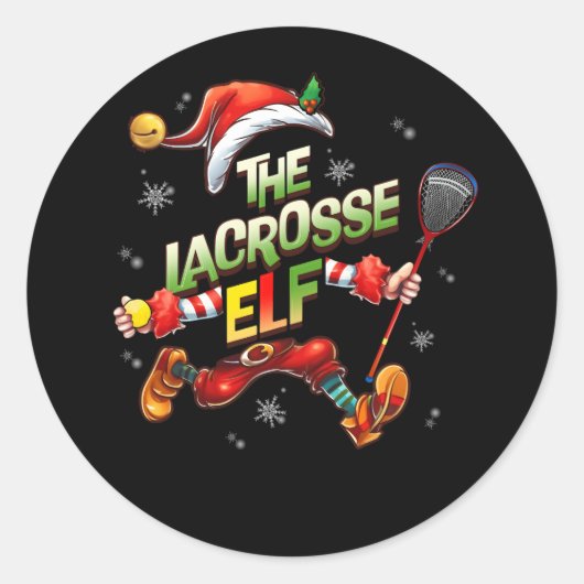 Ik ben de Lacrosse Elf Kerst familie Elf Spelers Ronde Sticker (Voorkant)