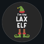 Ik ben de Lax Elf Funny Lacrosse speler Christmas  Ronde Sticker<br><div class="desc">Ik ben de Lax Elf Grappige Lacrosse Speler Kerstfeest Gift</div>