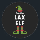 Ik ben de Lax Elf Funny Lacrosse speler Christmas  Ronde Sticker<br><div class="desc">Ik ben de Lax Elf Grappige Lacrosse Speler Kerstfeest Gift</div>