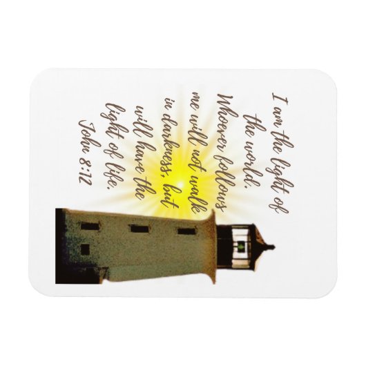 Ik ben de Lichte John 8:12 met een lichthuis Magneet (Horizontaal)