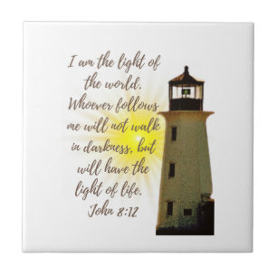 Ik ben de Lichte John 8:12 met Light House Tegeltje