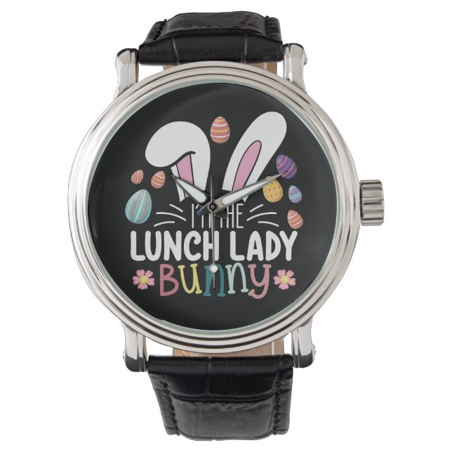 Ik ben de lunchdame Bunny Easter Matching Horloge (Voorkant)