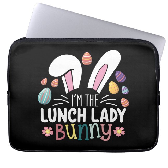Ik ben de lunchdame Bunny Easter Matching Laptop Sleeve (Voorkant)