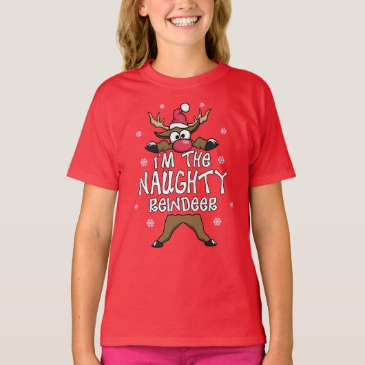 Ik ben de Naughty Reindeer Familie Kerstmis Pajama T-shirt (Voorkant)