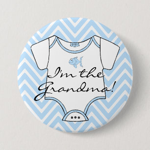 Ik ben de oma Blue Chevron met een blauwe vis Ronde Button 7,6 Cm