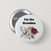 Ik ben de oma Cream & Red Rose Boho Flowers Ronde Button 5,7 Cm (Voorkant /achterkant)