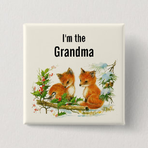 Ik ben de oma Cute Vintage Foxes Vierkante Button 5,1 Cm