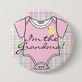 Ik ben de Oma op Roze Plaid met Gele Eend Ronde Button 7,6 Cm
