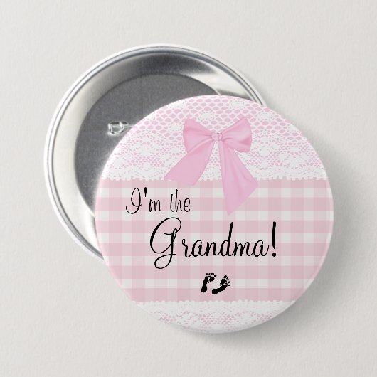 Ik ben de oma roze kant ronde button 7,6 cm (Voorkant /achterkant)