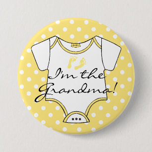 Ik ben de oma Yellow en White Polka Dots Baby Ronde Button 7,6 Cm