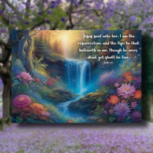 Ik ben de opstanding en het leven vredig bos feestdagenkaart