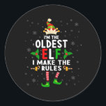 Ik ben de oudste Elf Xmas Elf broer/zus neef Match Ronde Sticker<br><div class="desc">Ik ben de oudste Elf Xmas Elf broer/zus neef matching familie</div>