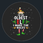 Ik ben de oudste Elf Xmas Elf broer/zus neef Match Ronde Sticker<br><div class="desc">Ik ben de oudste Elf Xmas Elf broer/zus neef matching familie</div>