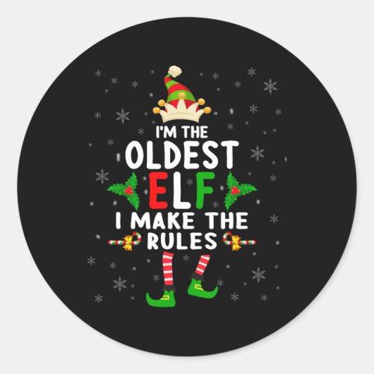 Ik ben de oudste Elf Xmas Elf broer/zus neef Match Ronde Sticker (Voorkant)
