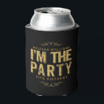 Ik ben de Partij Modern Happy 50th Birthday Blikjeskoeler<br><div class="desc">Het moderne typografische ontwerp is perfect: ik ben de partij in gouden glittertextuur die aanpasbare tekst afdrukt in gouden en gouden glitter-lijst. Zwarte achtergrond die je kunt veranderen. Fijne 50ste verjaardag of voor elke feestelijke gelegenheid.</div>
