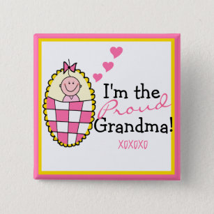 Ik ben de Proud Grandma Pink Vierkante Button 5,1 Cm