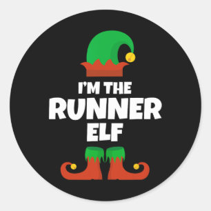Ik ben de runner elf familie pyjama kerst grappig ronde sticker