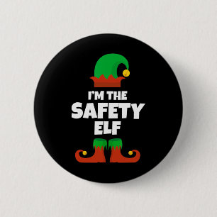 Ik ben de Safety Elf Family Pyjama Kerstman Offici Ronde Button 5,7 Cm