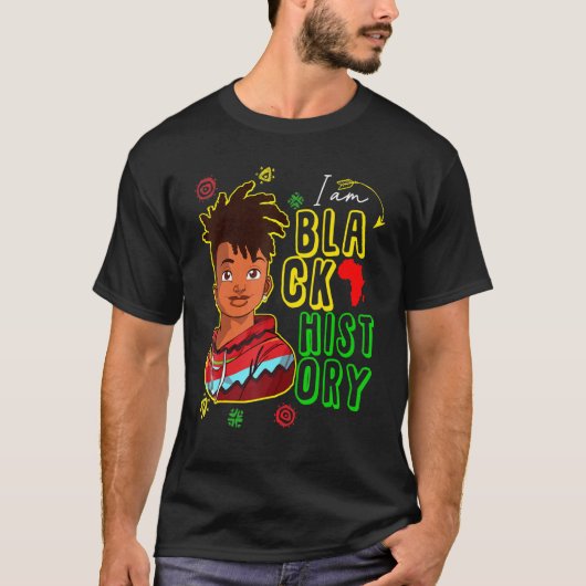 Ik ben de sterke Afrikaanse jongen zwarte geschied T-shirt (Voorkant)