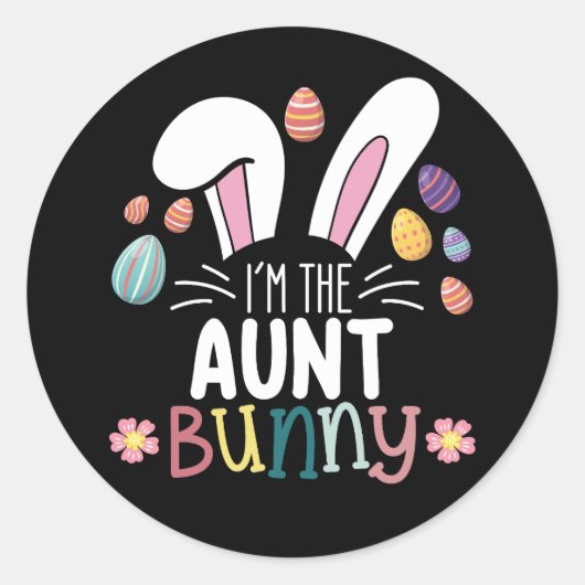 Ik ben de Tante Bunny Paasfamilie Matching Ronde Sticker (Voorkant)