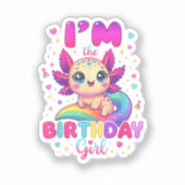 Ik ben de verjaardagsmeisje Axolotl Sticker (Voorkant)