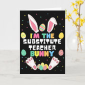 Ik ben de vervangende juf Bunny Funny Rabbit Pasen Kaart (Gele Bloem)