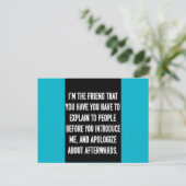 ik ben de vriend die je moet uitleggen en verontsc briefkaart (Staand voorkant)