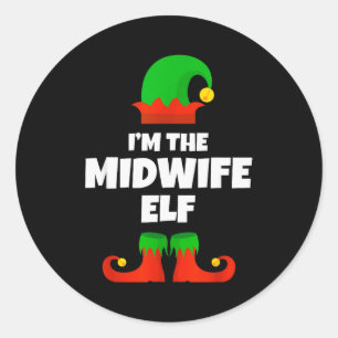 Ik ben de vroedvrouw elfenfamilie pyjama Kerst gra Ronde Sticker