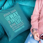 Ik ben de Way Sierkussennen Kussen<br><div class="desc">Sierkussennen met het bijbelse vers van John 14:6 Jezus vertelde hem: "Ik ben de weg, de waarheid en het leven. Niemand kan naar de Vader komen, behalve door mij." De verzen zijn in blauwe pastelkleuren en in gemengde kalligrafie en minimalistische typografie. Dit trendy, moderne geloof ontwerp is het perfecte geschenk...</div>