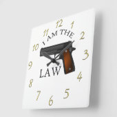 Ik ben de wet met een handvol pistool vierkante klok (Hoek)