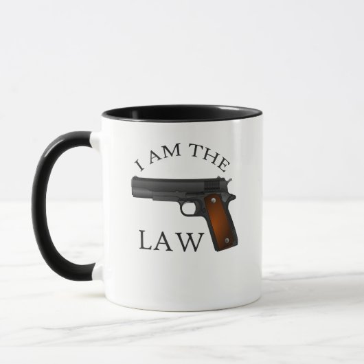 Ik ben de wet met een pistool mok (Links)