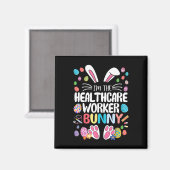 Ik ben de zorgmedewerker Bunny Funny Bunny Ear Ea Magneet (Voorkant / Achterkant)