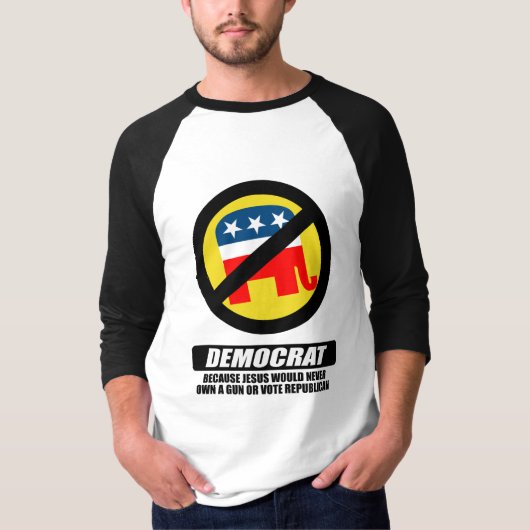 Ik ben Democratisch omdat Jezus nooit een pistool  T-shirt (Voorkant)