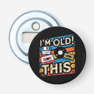 Ik ben deze oude kleurrijke retro muziek nostalgie button flesopener