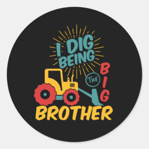Ik ben dig als Big Brother Cute Tractor-Cartoon Ronde Sticker