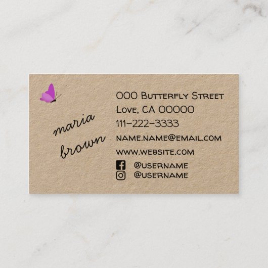 Ik ben dol op Butterfly Handmade By Name en Social Visitekaartje (Achterkant)