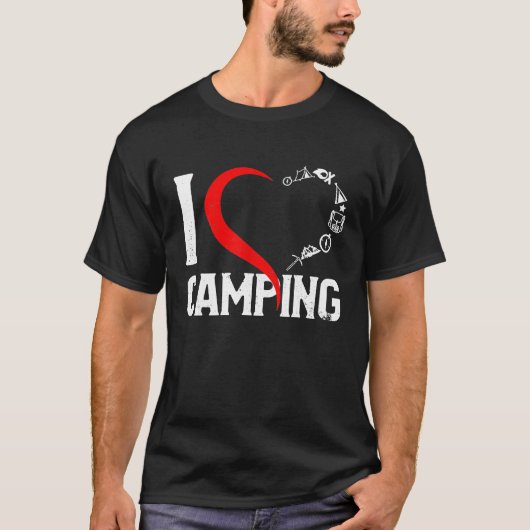 Ik ben dol op Camping Heart with Mountains Campfir T-shirt (Voorkant)